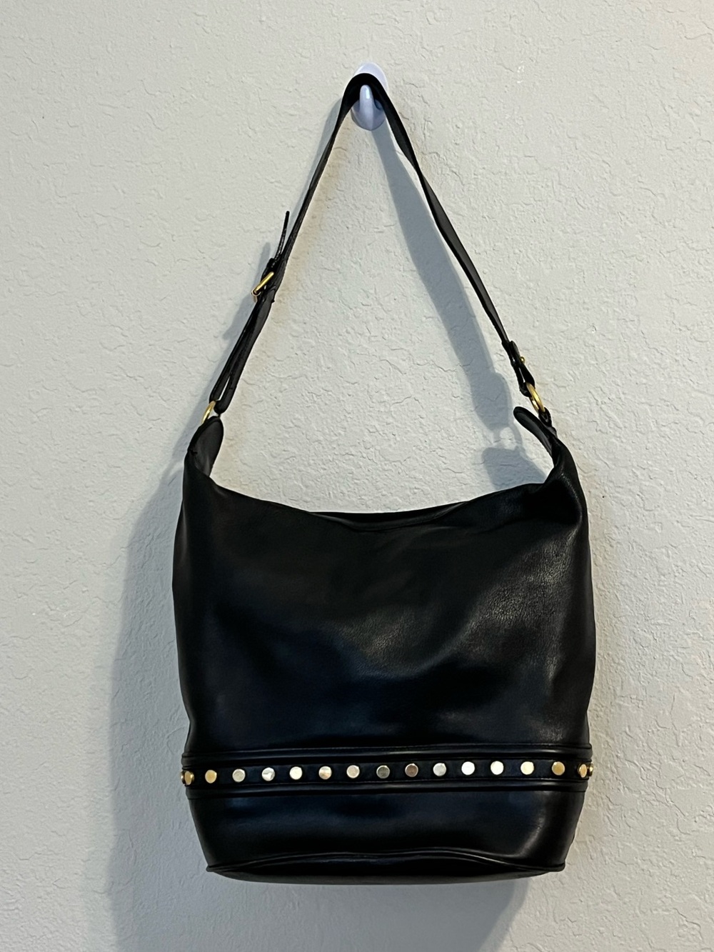 Vintage Adrienne Vittadini Black Leather Studded Hobo Shoulder Bag 1990s Y2K